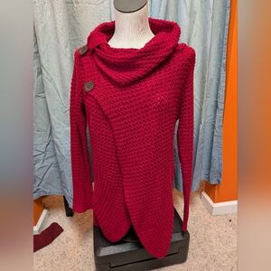 Rain and Rose Red Buttoned Women's Sweater